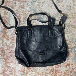 Black Faux-Croc Tote Bag with Removable Strap